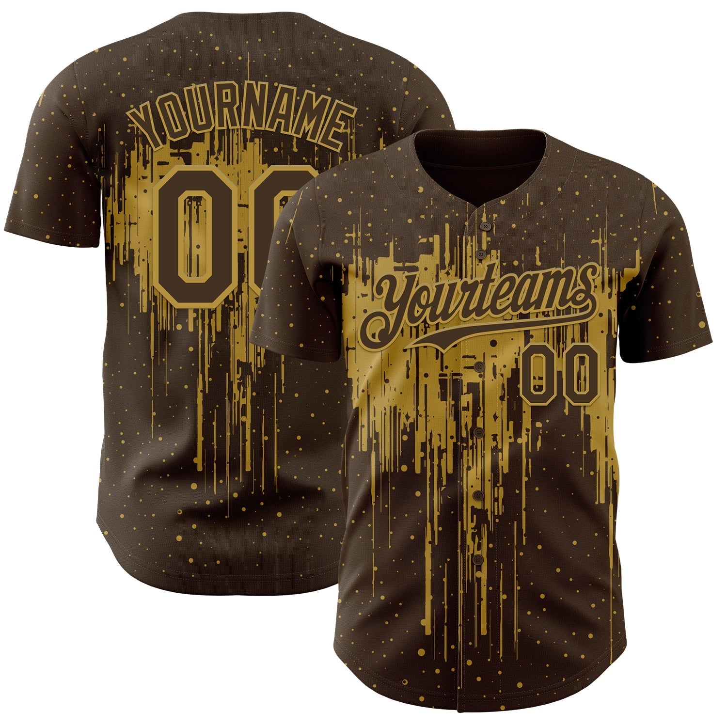 Custom Brown Old Gold Dripping Splatter Paint Authentic Baseball Jersey baseball jersey product view 1