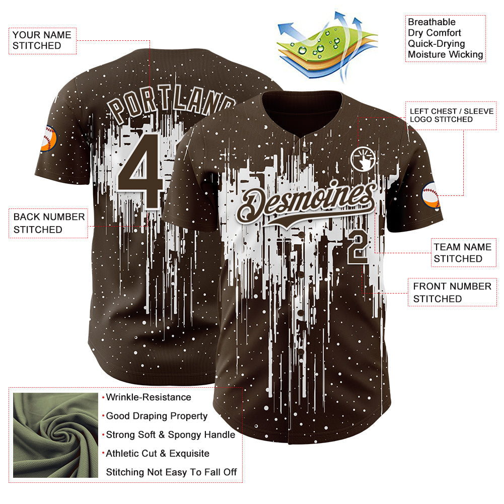 Custom Brown White Dripping Splatter Paint Authentic Baseball Jersey baseball jersey product view 3