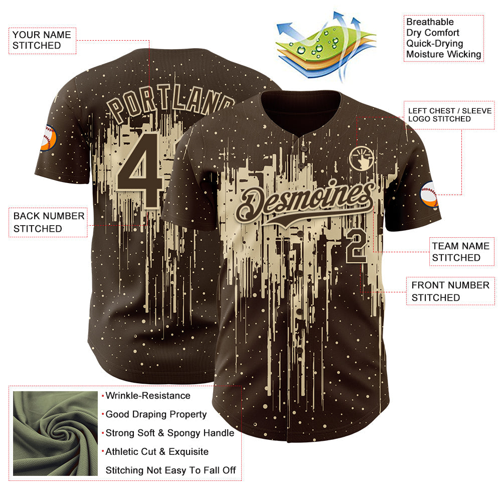 Custom Brown Cream Dripping Splatter Paint Authentic Baseball Jersey baseball jersey product view 3