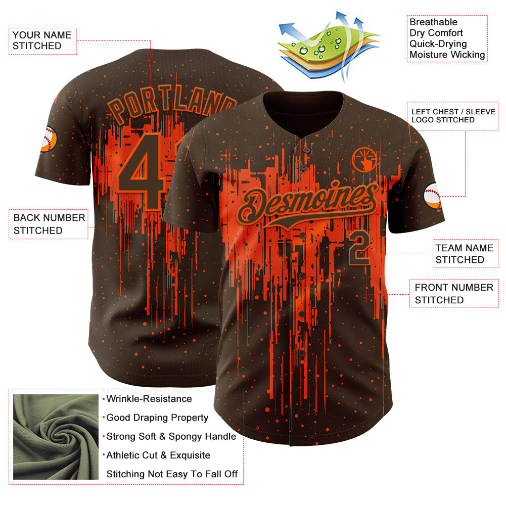 Custom Brown Orange Dripping Splatter Paint Authentic Baseball Jersey baseball jersey product view 3