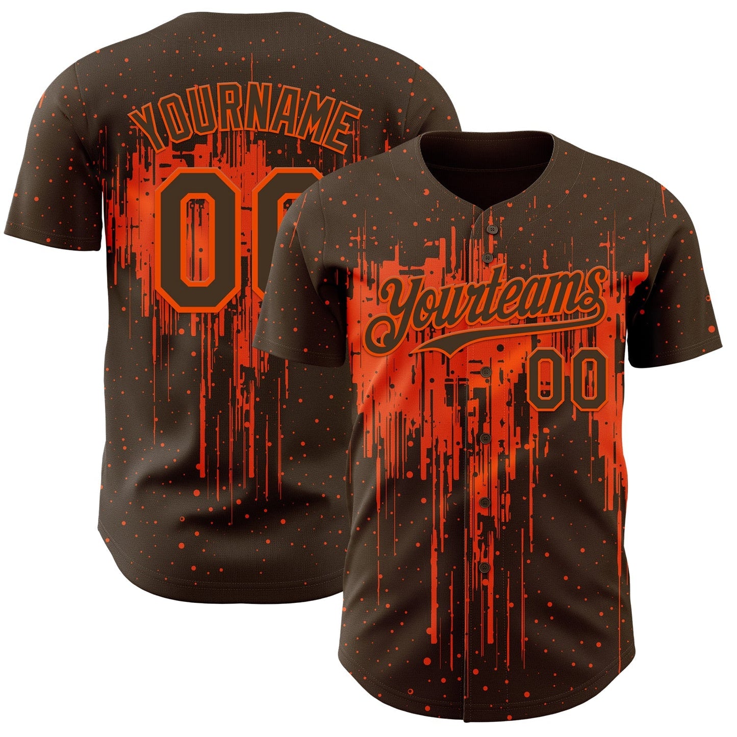 Custom Brown Orange Dripping Splatter Paint Authentic Baseball Jersey baseball jersey product view 1