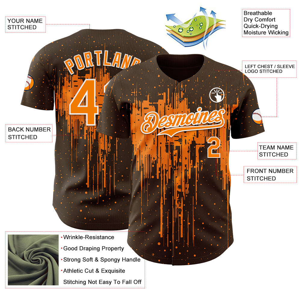 Custom Brown Bay Orange-White Dripping Splatter Paint Authentic Baseball Jersey baseball jersey product view 3