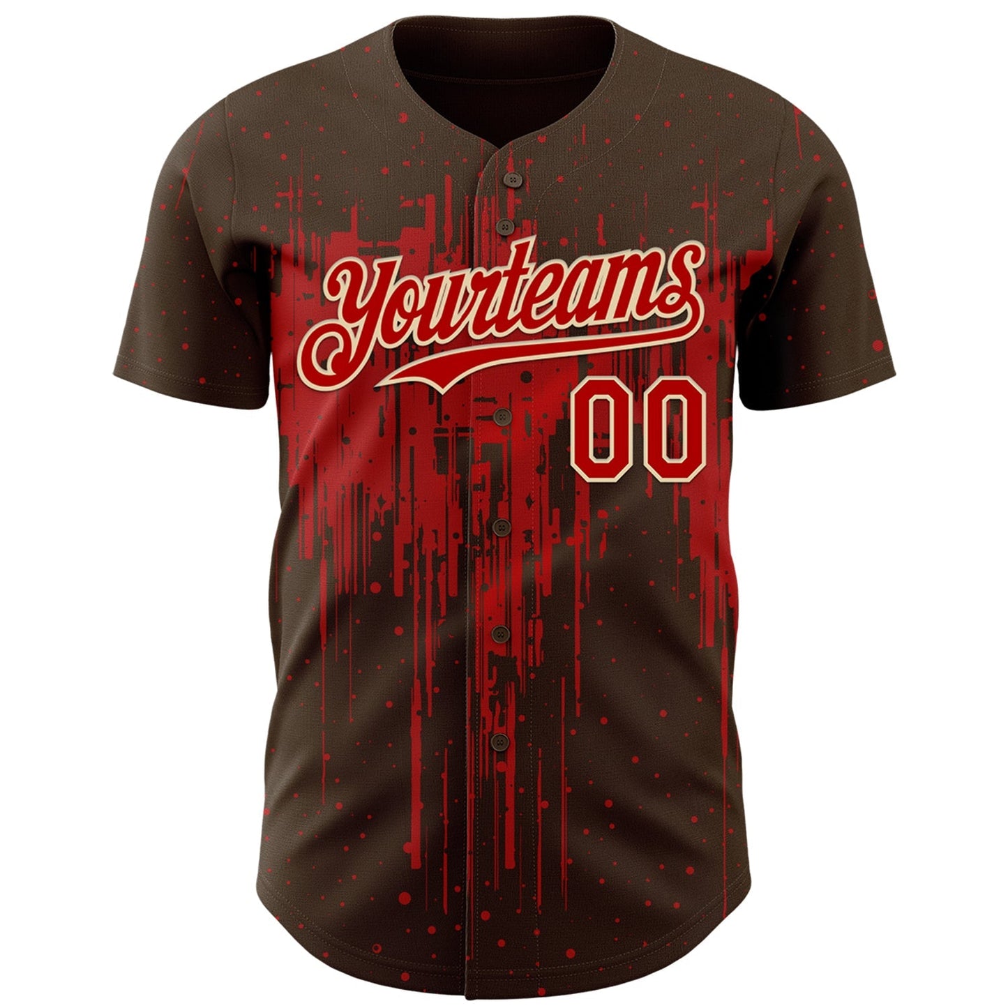 Custom Brown Red-Cream Dripping Splatter Paint Authentic Baseball Jersey baseball jersey product view 2