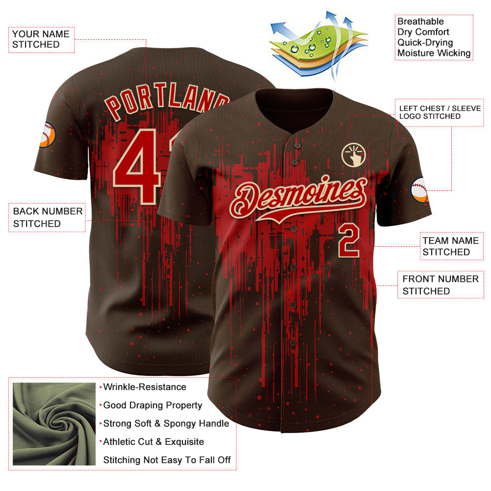 Custom Brown Red-Cream Dripping Splatter Paint Authentic Baseball Jersey baseball jersey product view 3