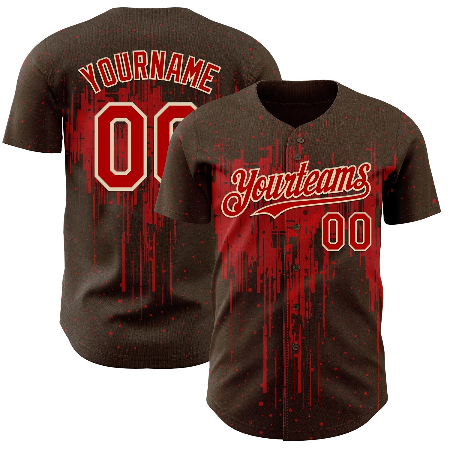 Custom Brown Red-Cream Dripping Splatter Paint Authentic Baseball Jersey baseball jersey product view 1