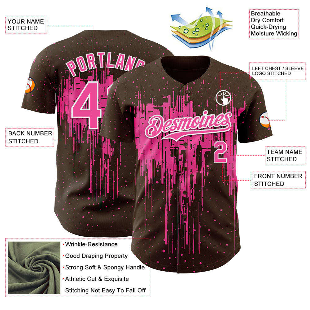 Custom Brown Pink-White Dripping Splatter Paint Authentic Baseball Jersey baseball jersey product view 3