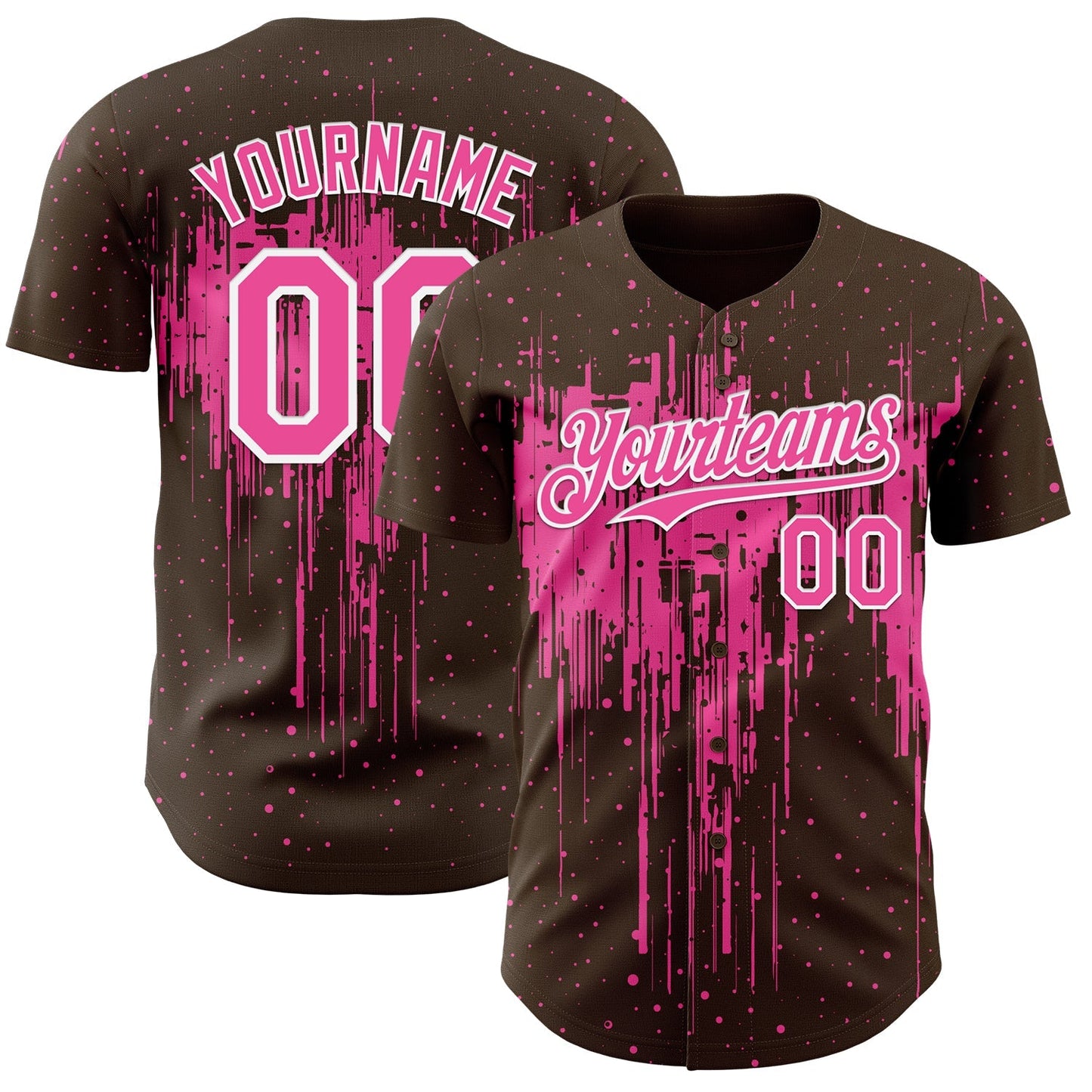 Custom Brown Pink-White Dripping Splatter Paint Authentic Baseball Jersey baseball jersey product view 1