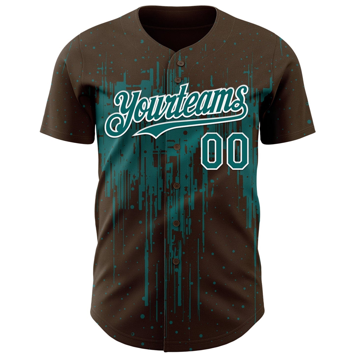 Custom Brown Teal-White Dripping Splatter Paint Authentic Baseball Jersey baseball jersey product view 2