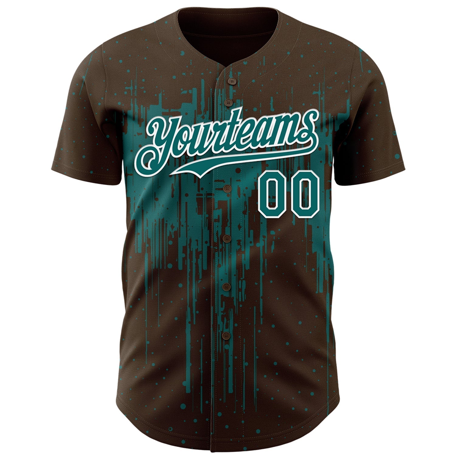 Custom Brown Teal-White Dripping Splatter Paint Authentic Baseball Jersey baseball jersey product view 2
