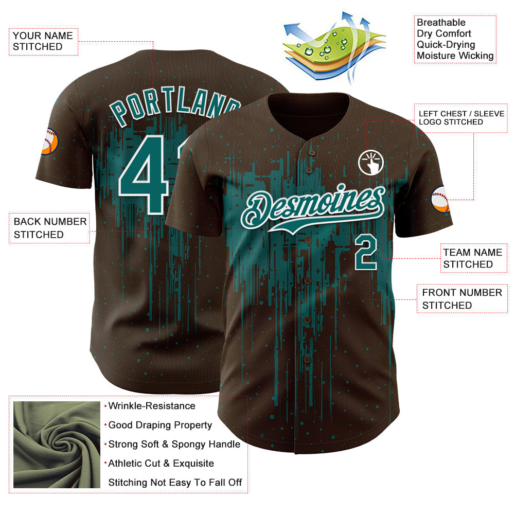 Custom Brown Teal-White Dripping Splatter Paint Authentic Baseball Jersey baseball jersey product view 3