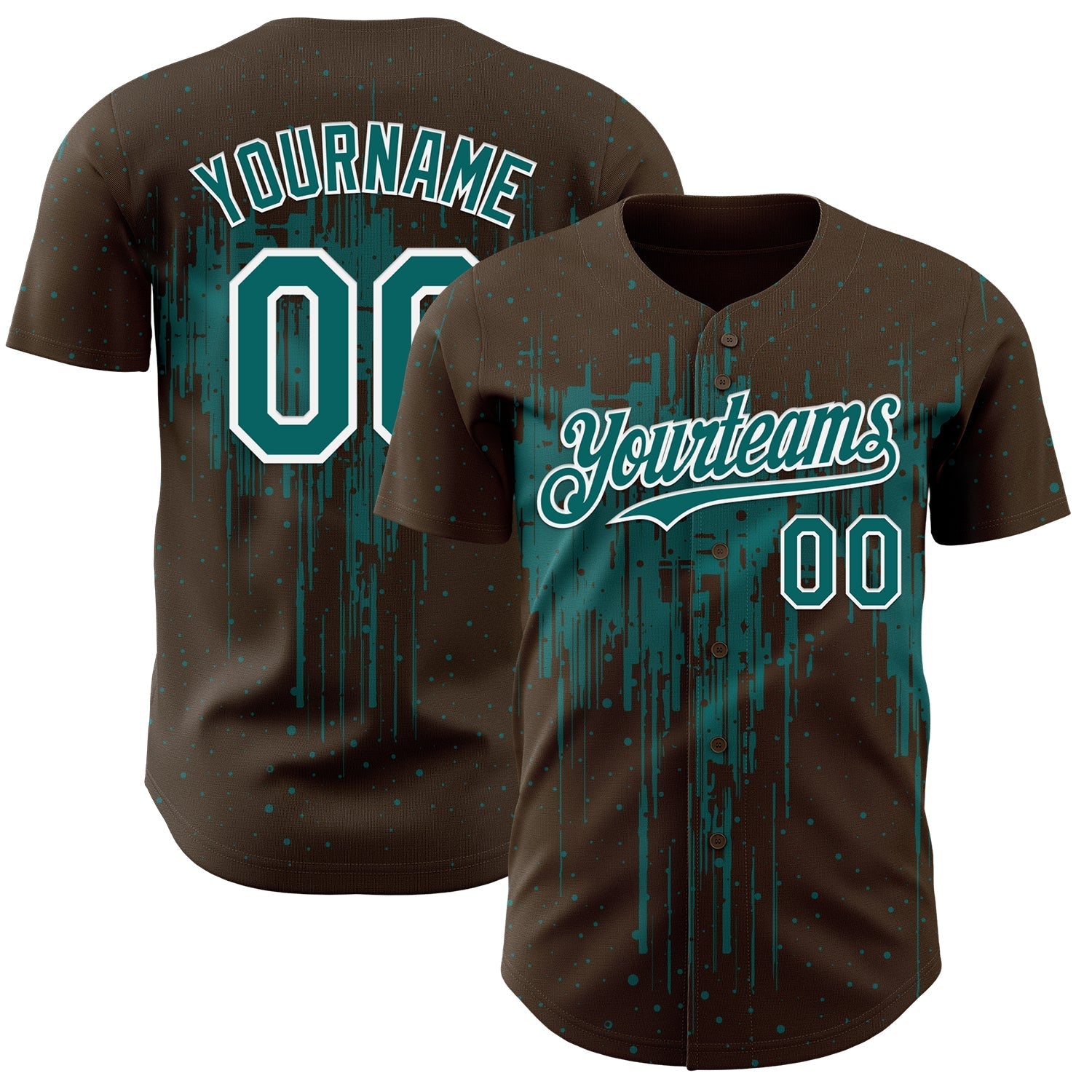 Custom Brown Teal-White Dripping Splatter Paint Authentic Baseball Jersey baseball jersey product view 1