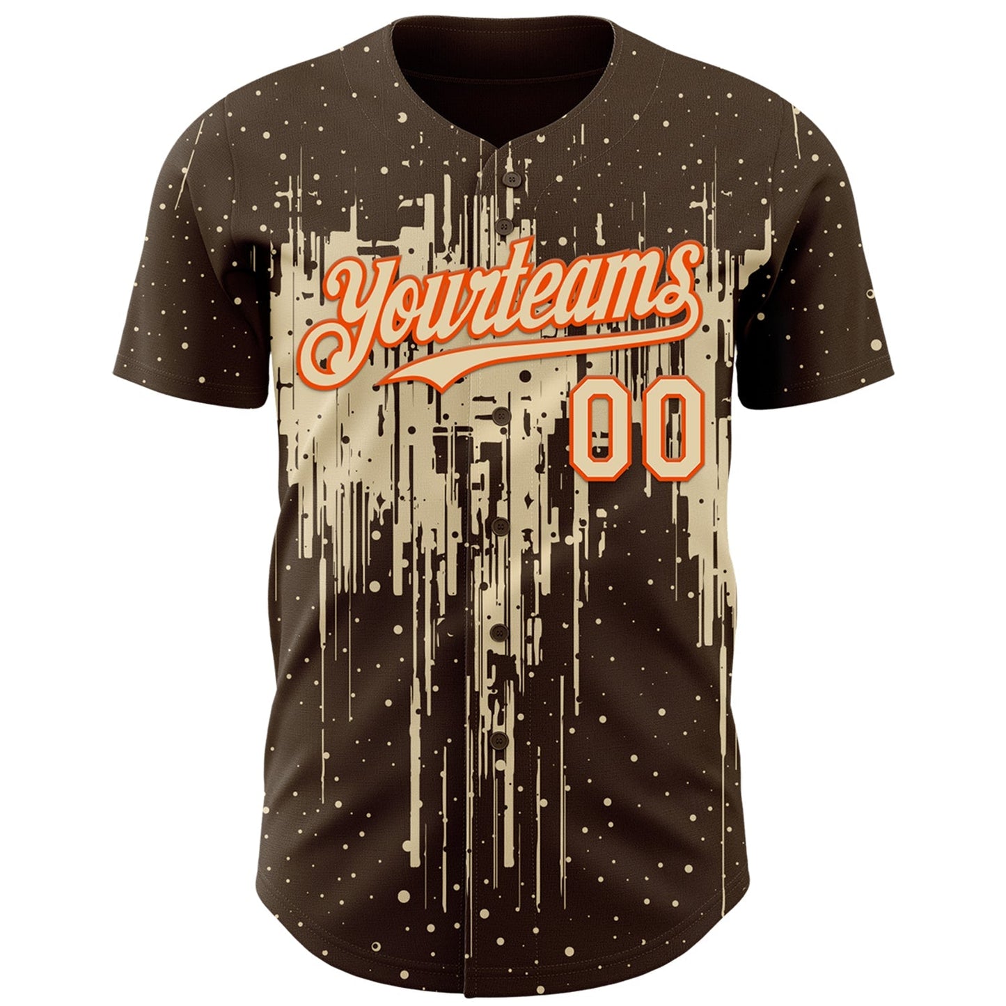 Custom Brown Cream-Orange Dripping Splatter Paint Authentic Baseball Jersey baseball jersey product view 2