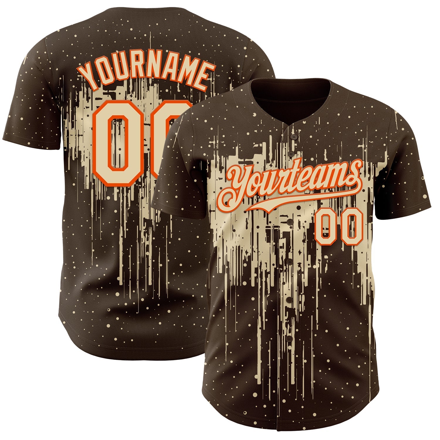 Custom Brown Cream-Orange Dripping Splatter Paint Authentic Baseball Jersey baseball jersey product view 1