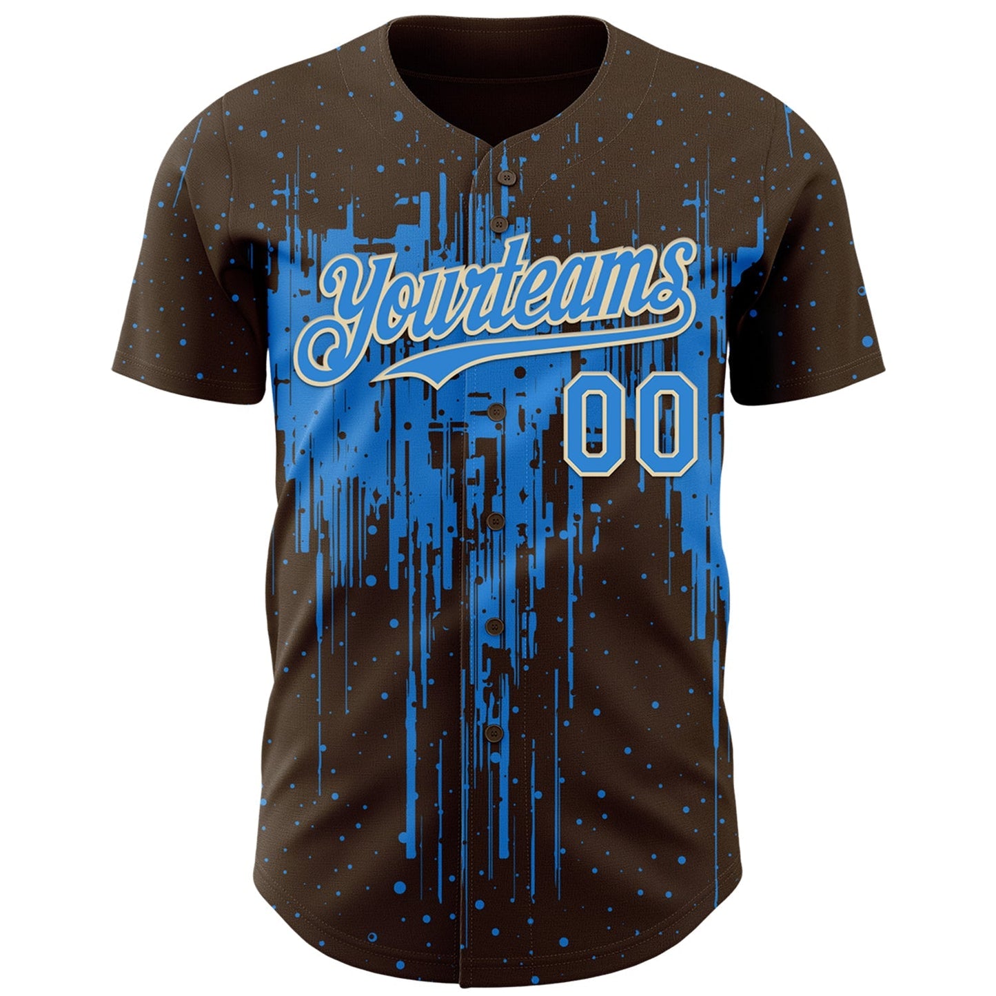 Custom Brown Powder Blue-Cream Dripping Splatter Paint Authentic Baseball Jersey baseball jersey product view 2