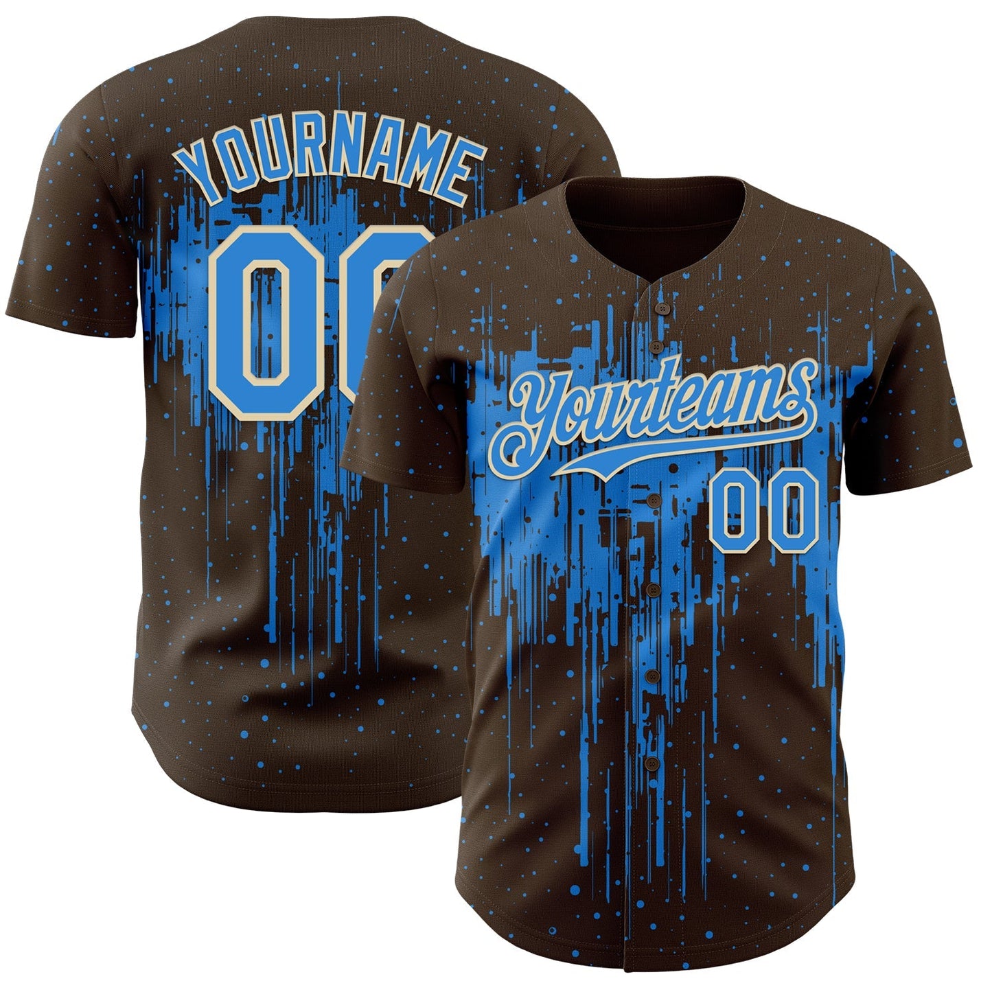 Custom Brown Powder Blue-Cream Dripping Splatter Paint Authentic Baseball Jersey baseball jersey product view 1