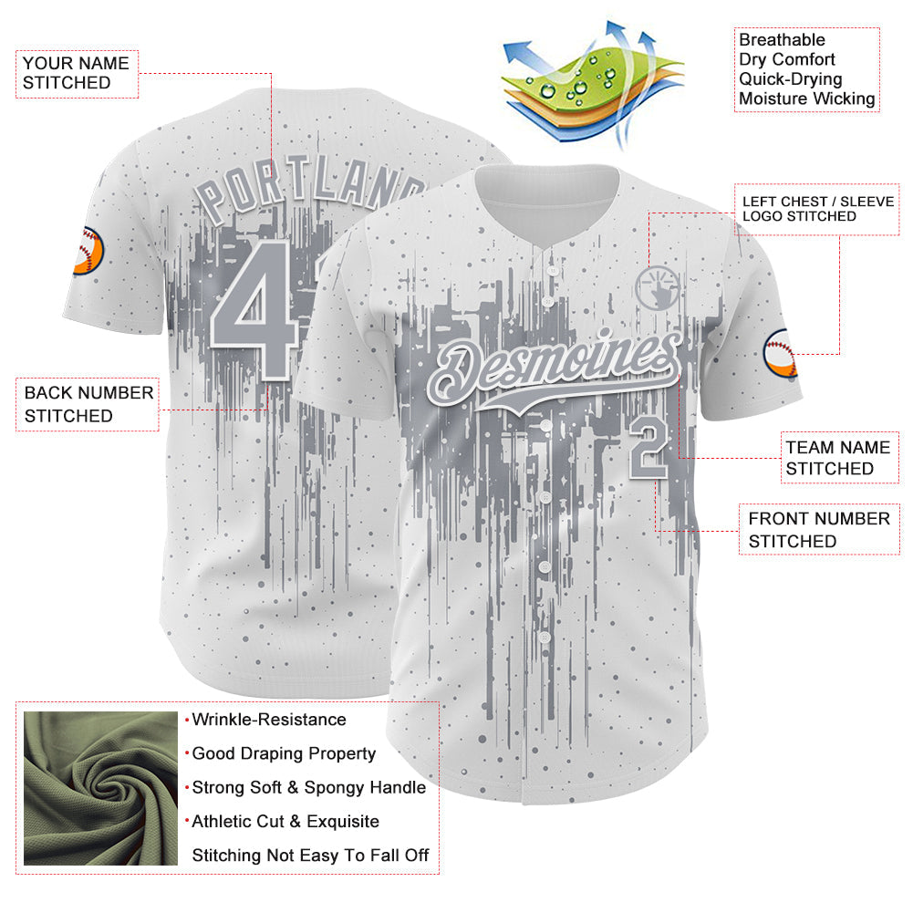 Custom White Gray Dripping Splatter Paint Authentic Baseball Jersey baseball jersey product view 3