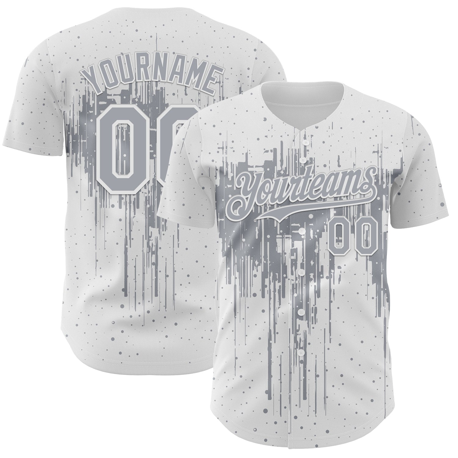 Custom White Gray Dripping Splatter Paint Authentic Baseball Jersey baseball jersey product view 1
