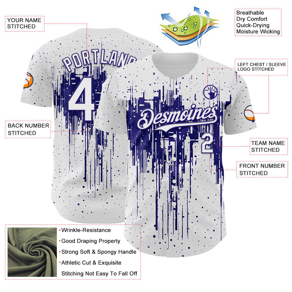 Custom White Dark Purple Dripping Splatter Paint Authentic Baseball Jersey baseball jersey product view 3