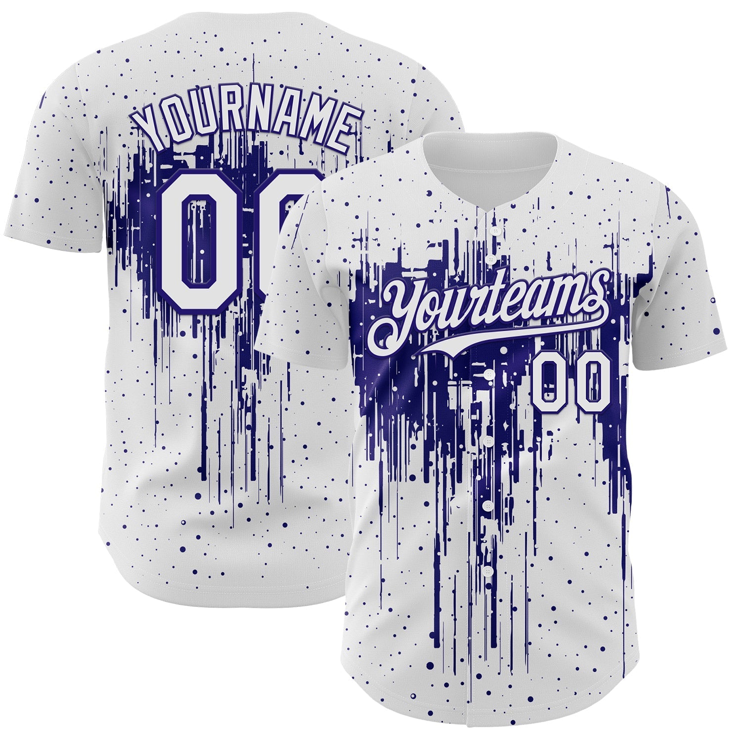 Custom White Dark Purple Dripping Splatter Paint Authentic Baseball Jersey baseball jersey product view 1