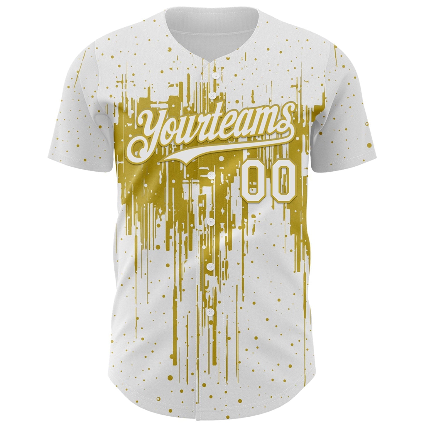 Custom White Old Gold Dripping Splatter Paint Authentic Baseball Jersey baseball jersey product view 2
