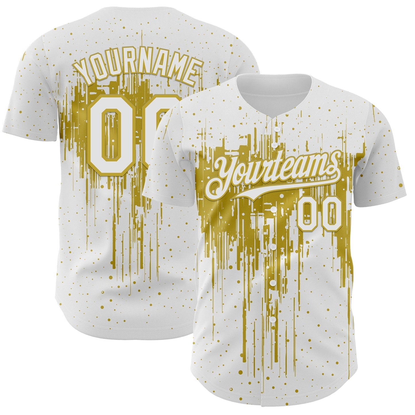 Custom White Old Gold Dripping Splatter Paint Authentic Baseball Jersey baseball jersey product view 1