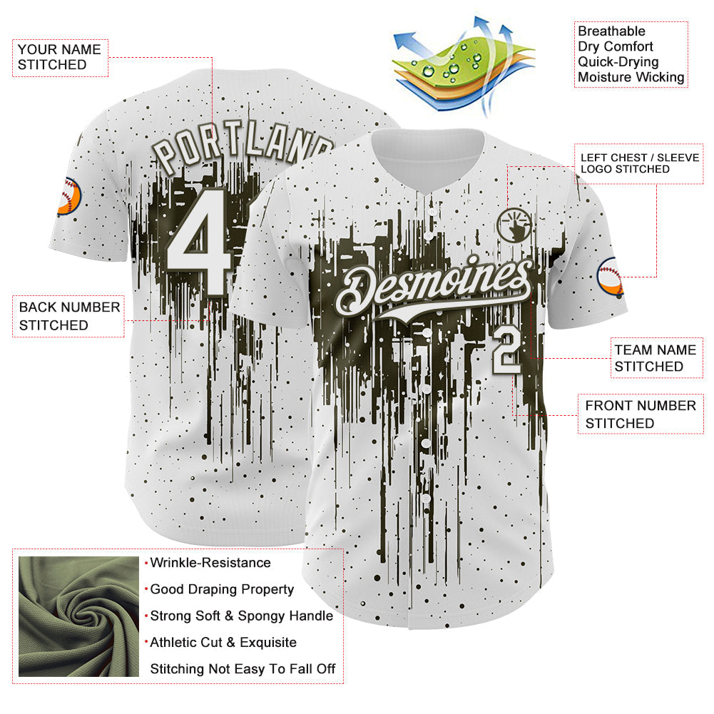 Custom White Olive Dripping Splatter Paint Authentic Baseball Jersey baseball jersey product view 3