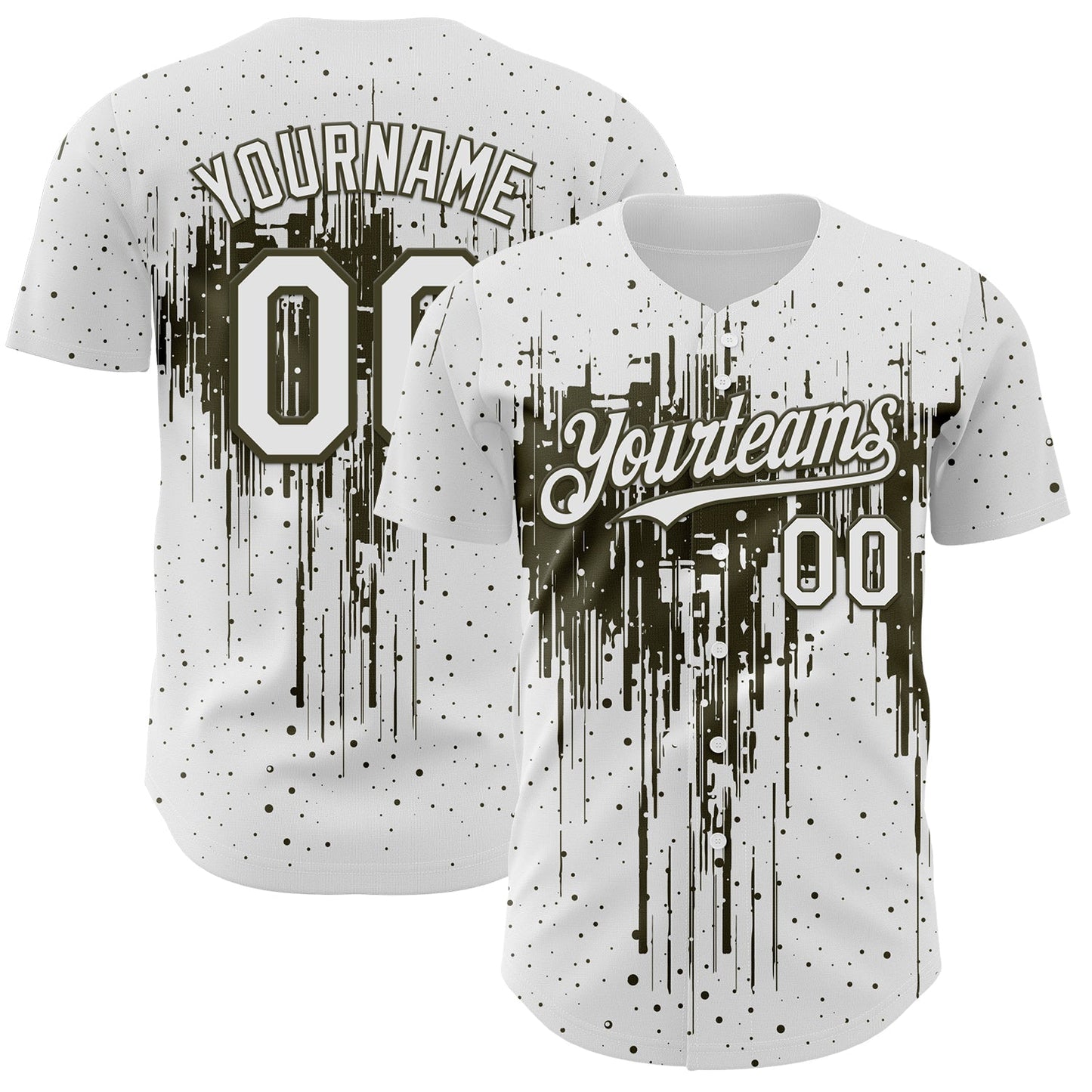 Custom White Olive Dripping Splatter Paint Authentic Baseball Jersey baseball jersey product view 1