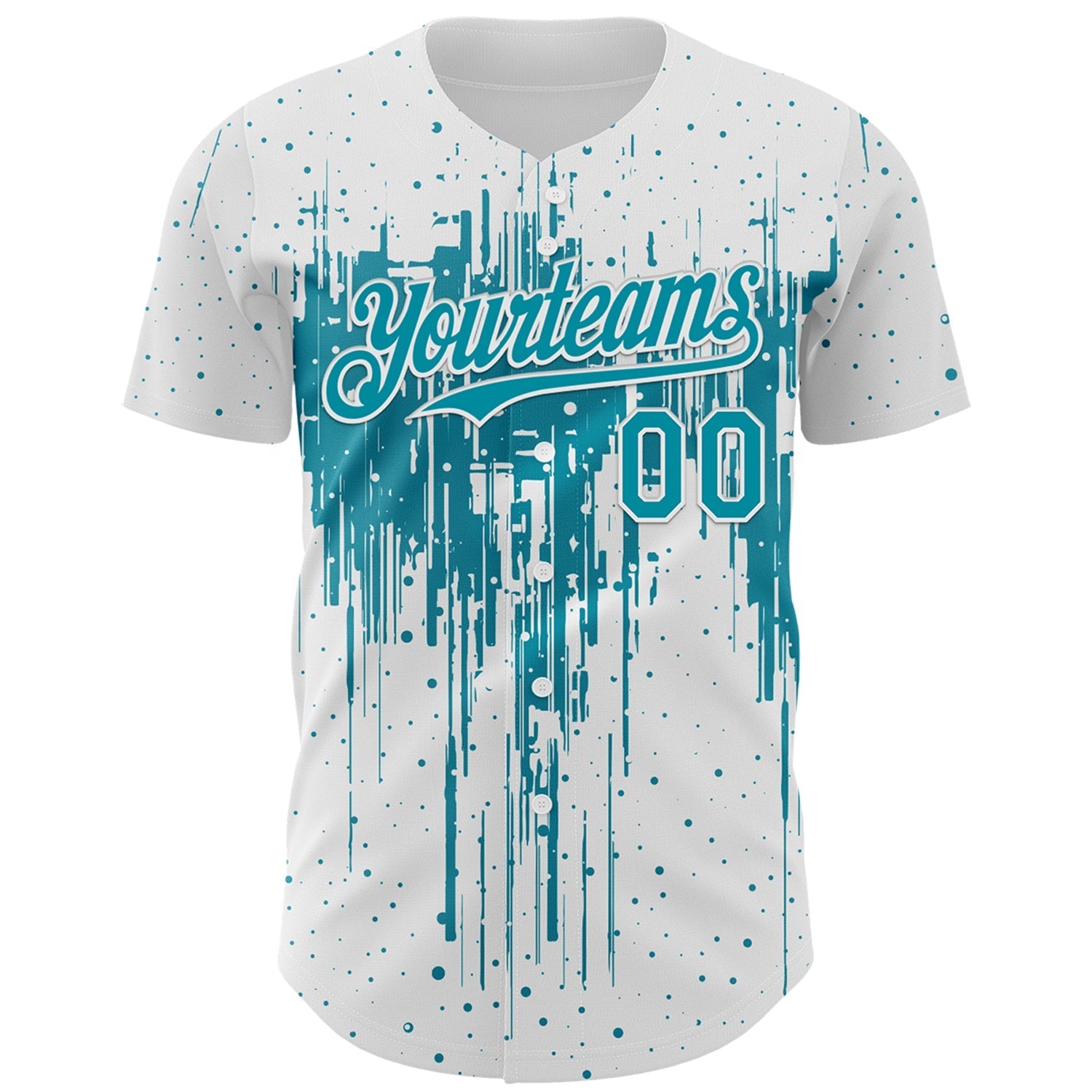 Custom White Teal-White Dripping Splatter Paint Authentic Baseball Jersey baseball jersey product view 2