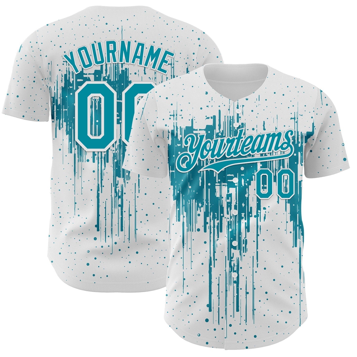 Custom White Teal-White Dripping Splatter Paint Authentic Baseball Jersey baseball jersey product view 1