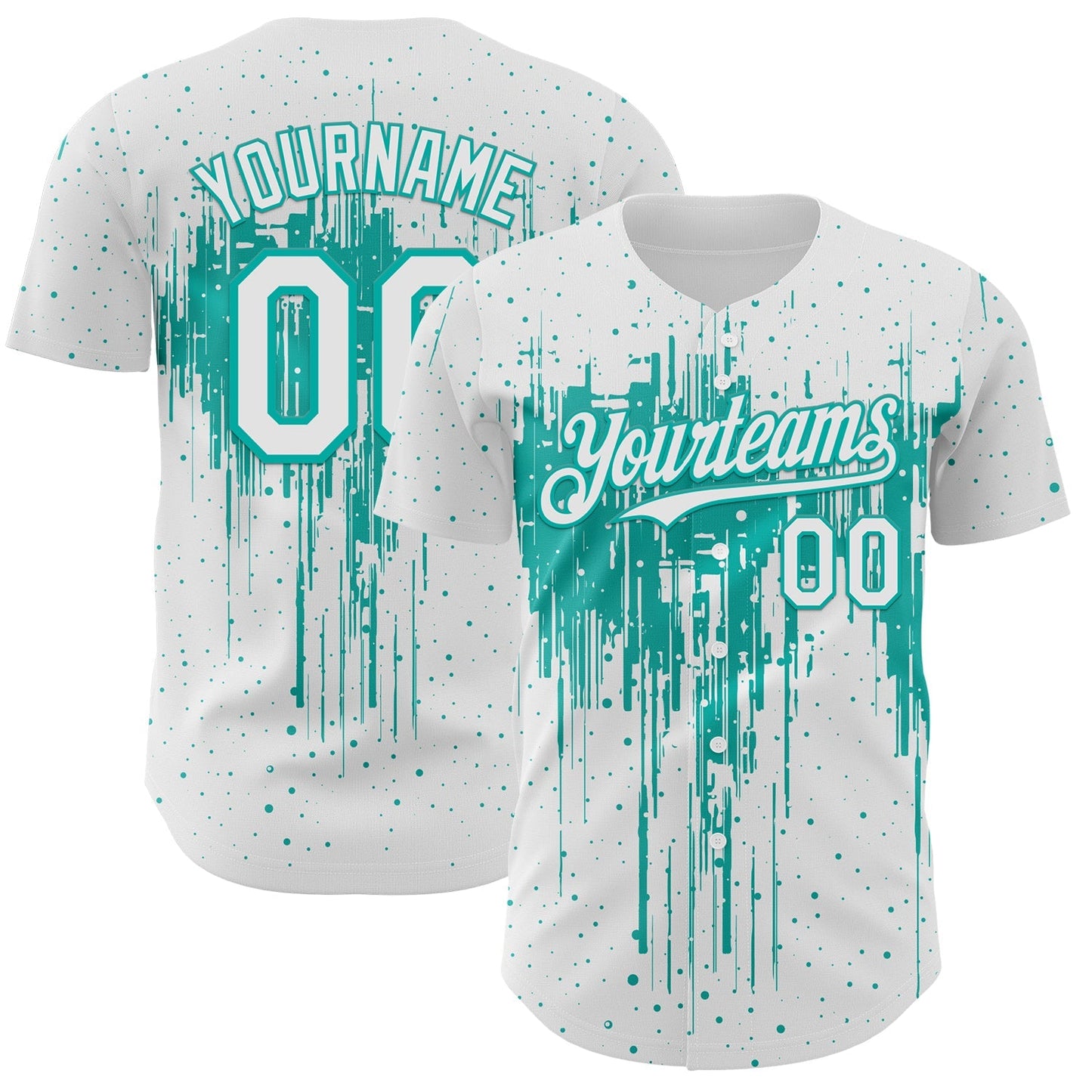 Custom White Aqua Dripping Splatter Paint Authentic Baseball Jersey baseball jersey product view 1