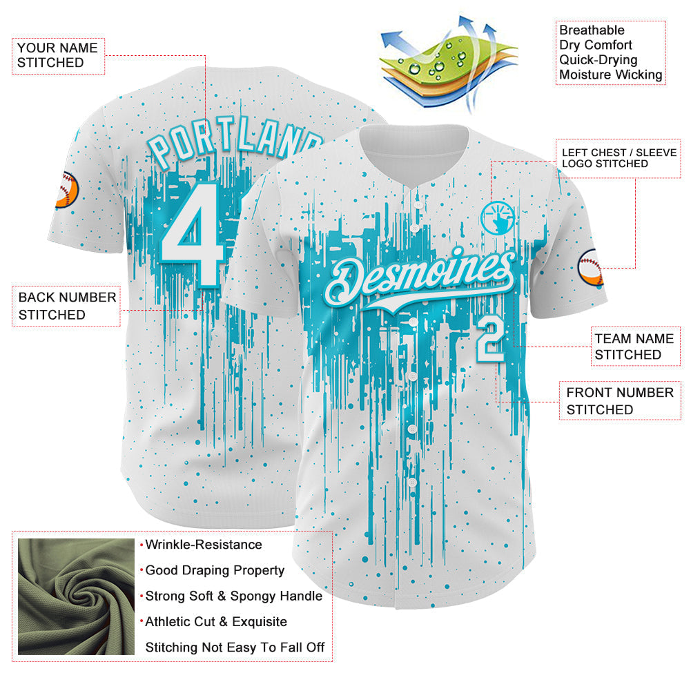 Custom White Lakes Blue Dripping Splatter Paint Authentic Baseball Jersey baseball jersey product view 3