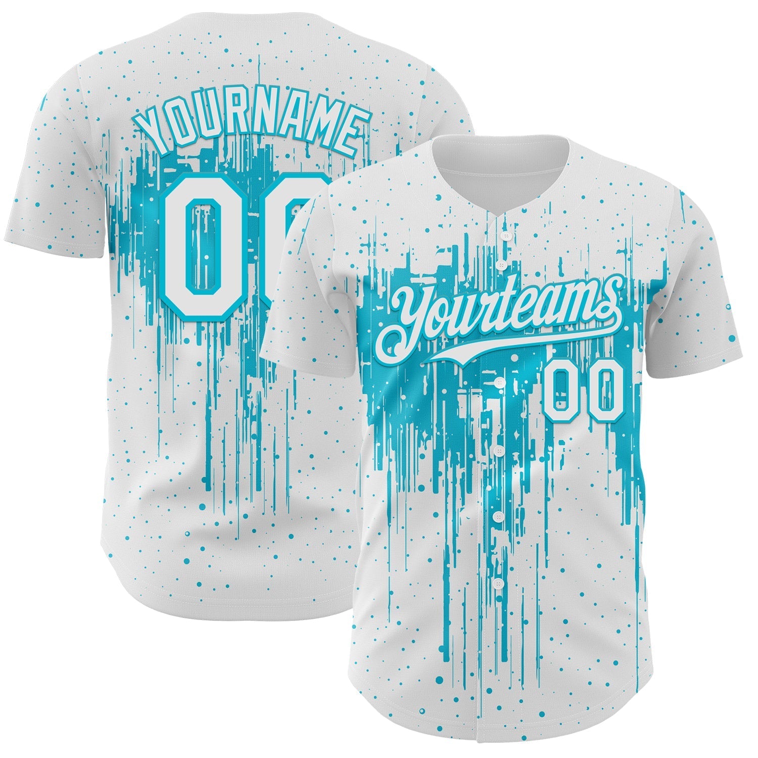 Custom White Lakes Blue Dripping Splatter Paint Authentic Baseball Jersey baseball jersey product view 1