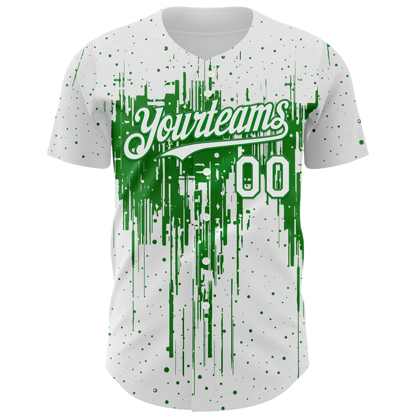 Custom White Grass Green Dripping Splatter Paint Authentic Baseball Jersey baseball jersey product view 2