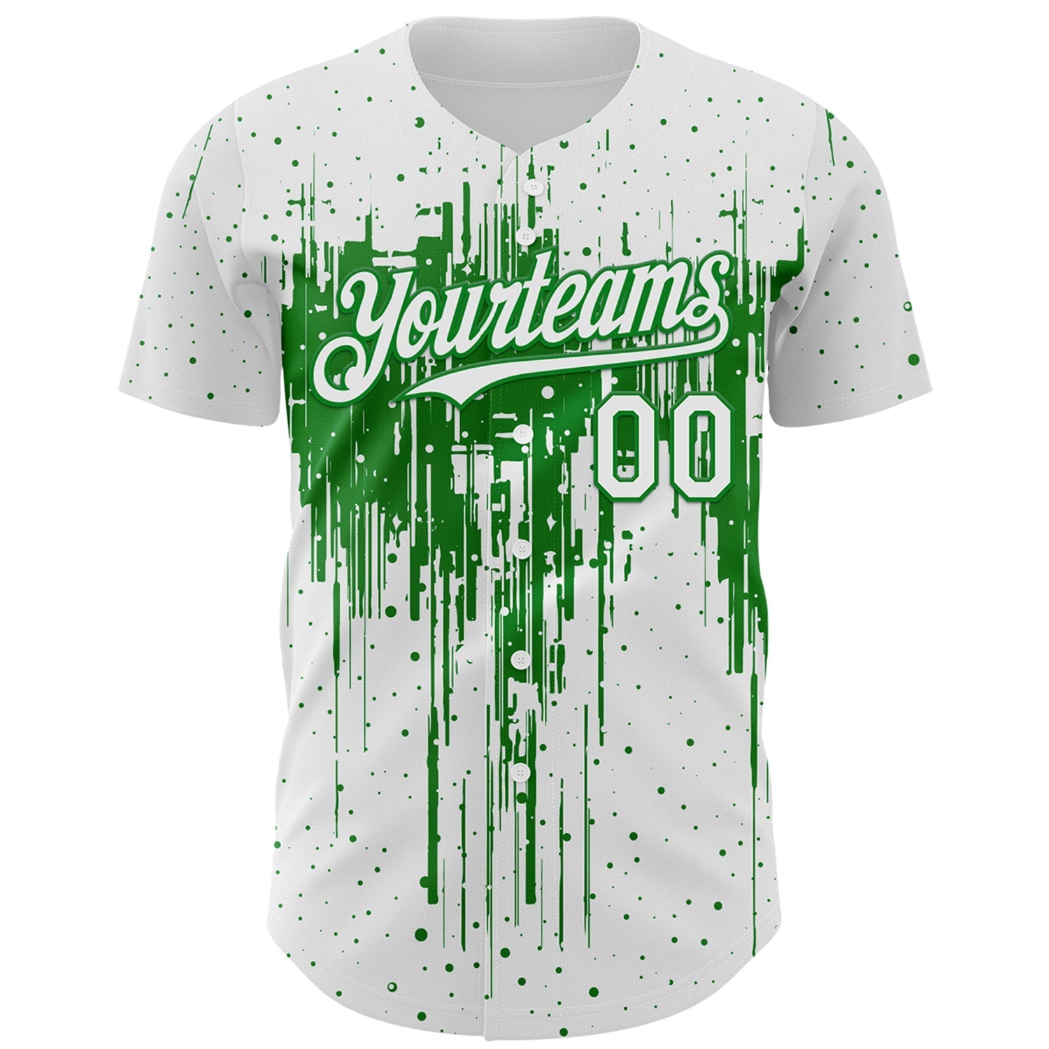 Custom White Grass Green Dripping Splatter Paint Authentic Baseball Jersey baseball jersey product view 2