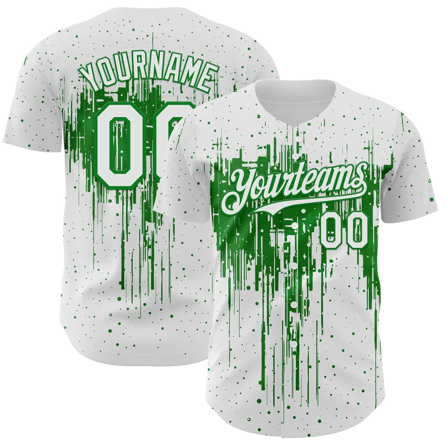 Custom White Grass Green Dripping Splatter Paint Authentic Baseball Jersey baseball jersey product view 1