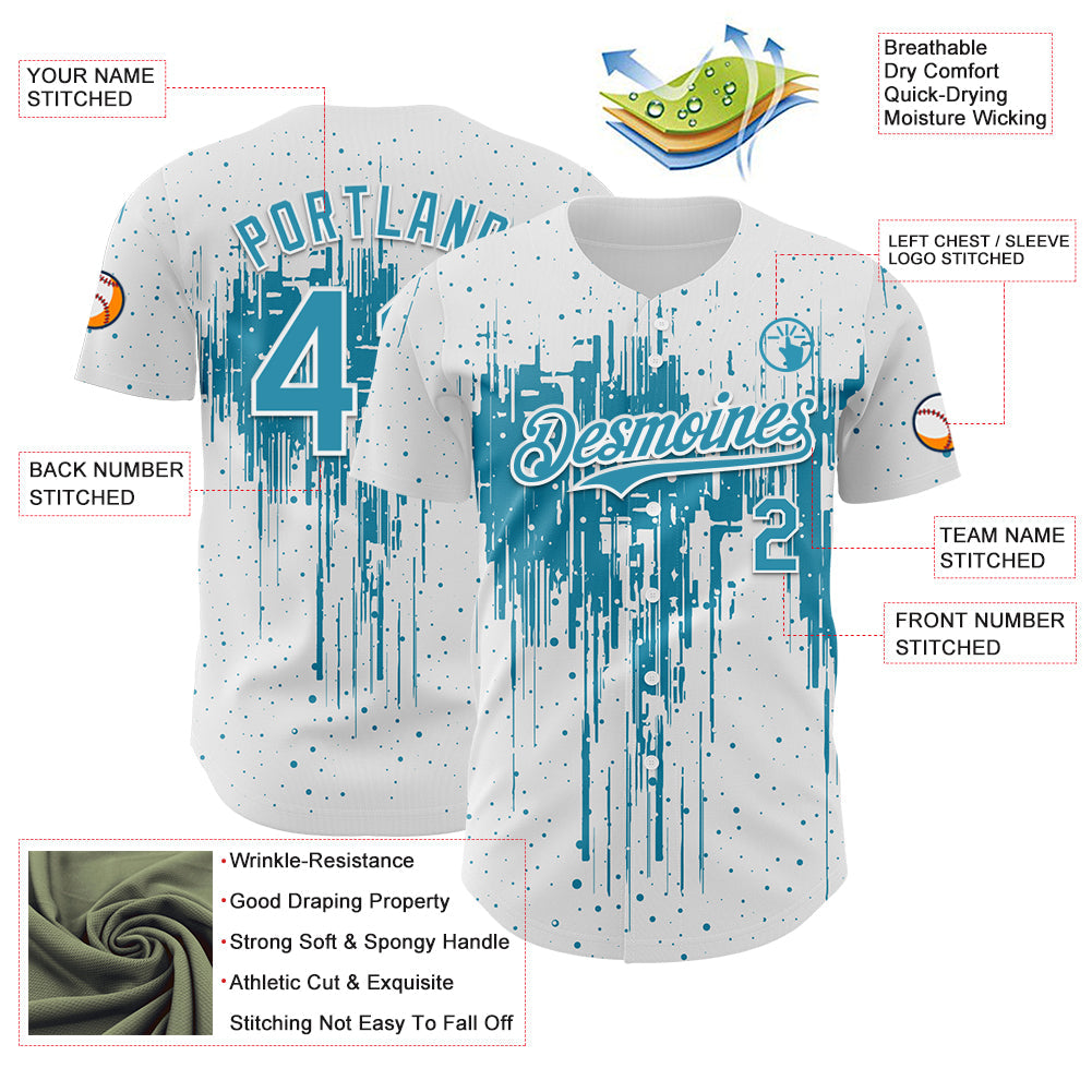 Custom White Panther Blue-White Dripping Splatter Paint Authentic Baseball Jersey baseball jersey product view 3