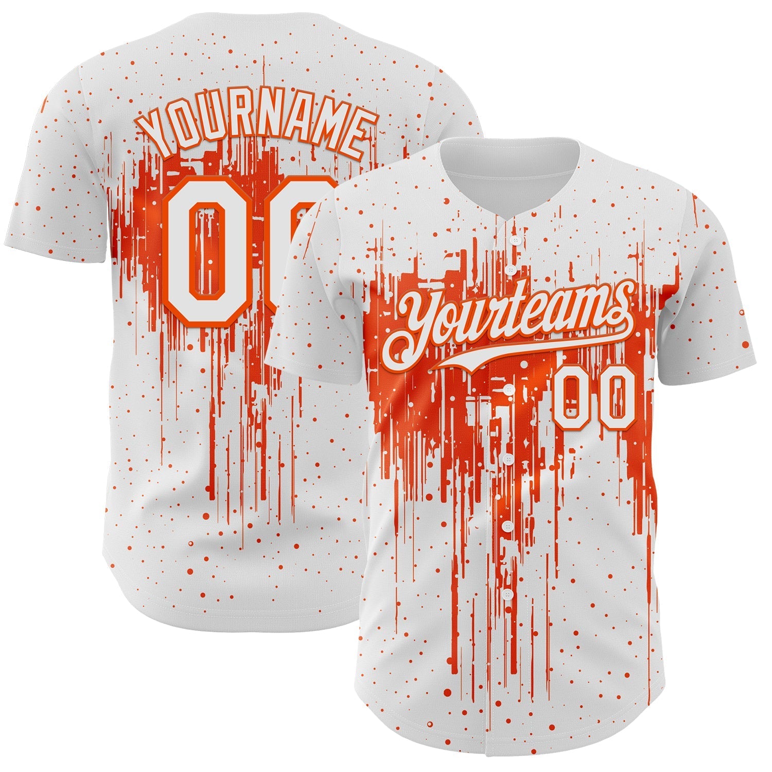 Custom White Orange Dripping Splatter Paint Authentic Baseball Jersey baseball jersey product view 1
