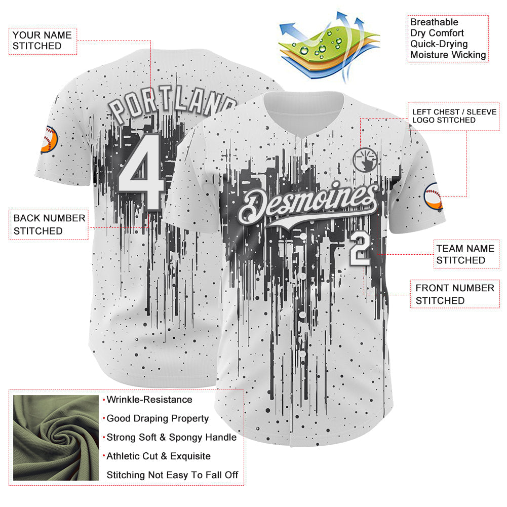 Custom White Steel Gray Dripping Splatter Paint Authentic Baseball Jersey baseball jersey product view 3