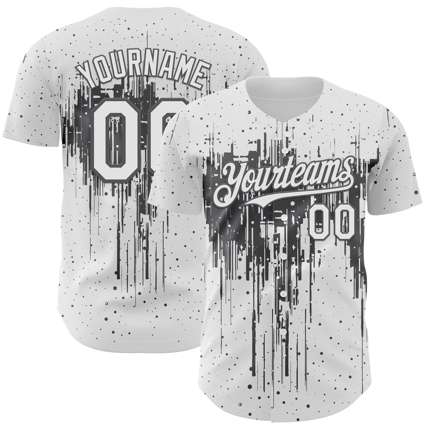 Custom White Steel Gray Dripping Splatter Paint Authentic Baseball Jersey baseball jersey product view 1