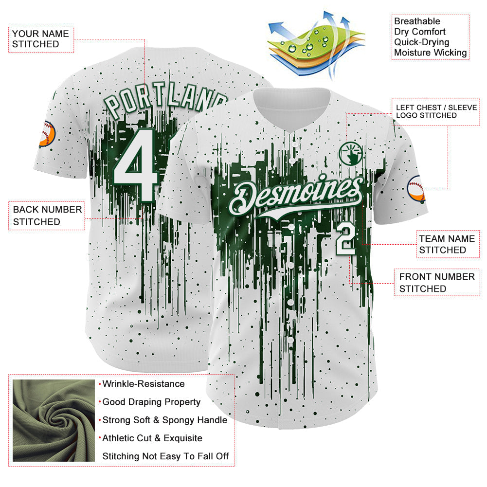 Custom White Green Dripping Splatter Paint Authentic Baseball Jersey baseball jersey product view 3