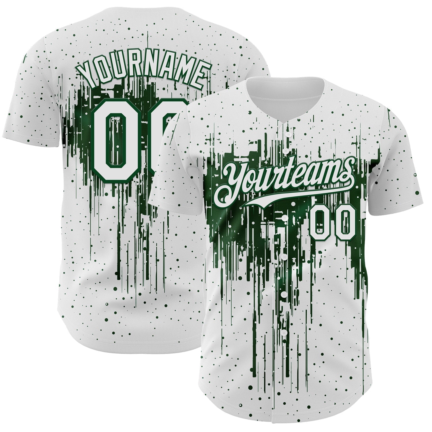 Custom White Green Dripping Splatter Paint Authentic Baseball Jersey baseball jersey product view 1