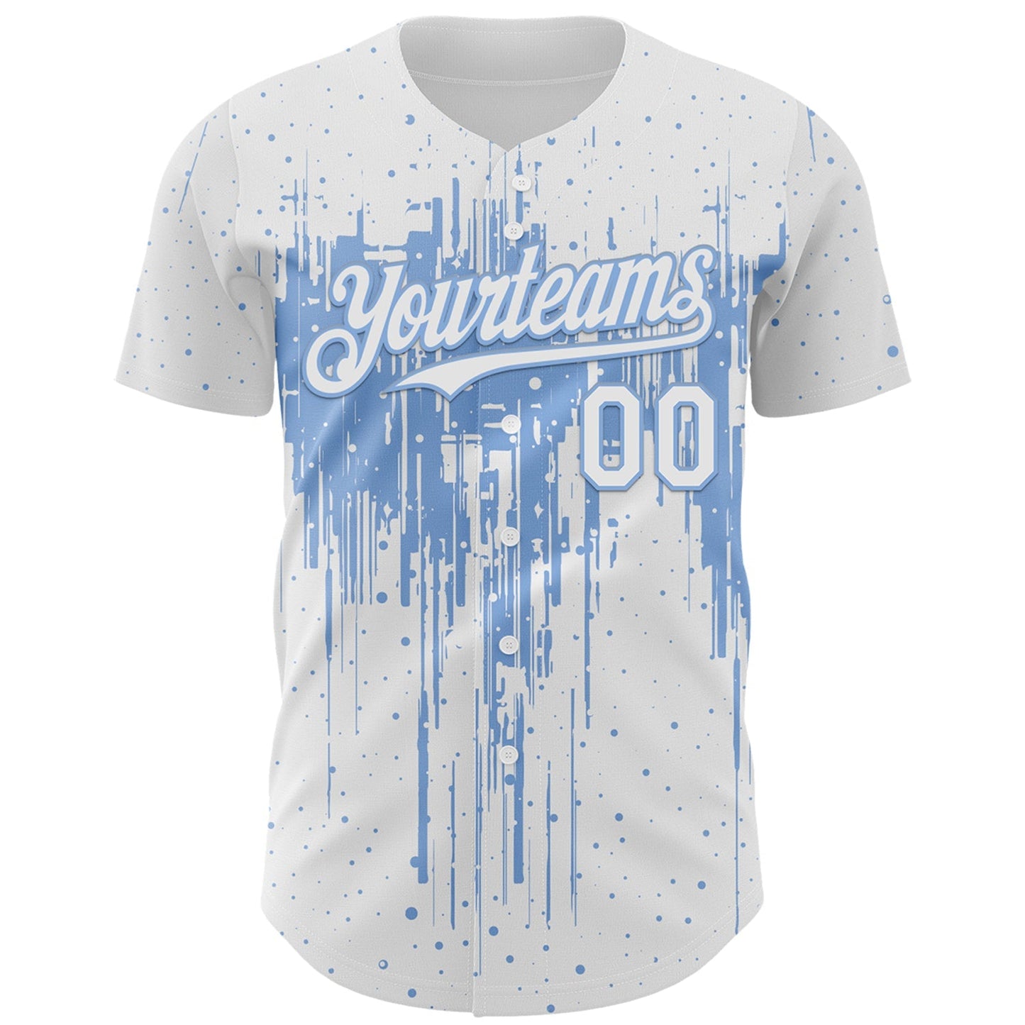 Custom White Light Blue Dripping Splatter Paint Authentic Baseball Jersey baseball jersey product view 2