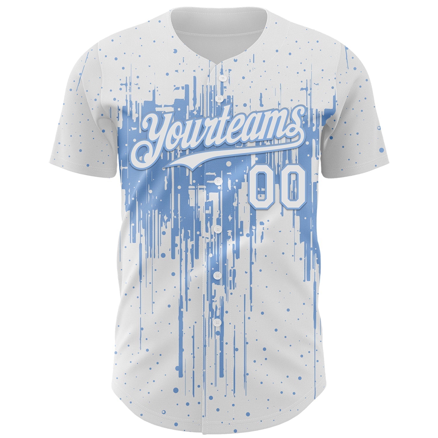 Custom White Light Blue Dripping Splatter Paint Authentic Baseball Jersey baseball jersey product view 2