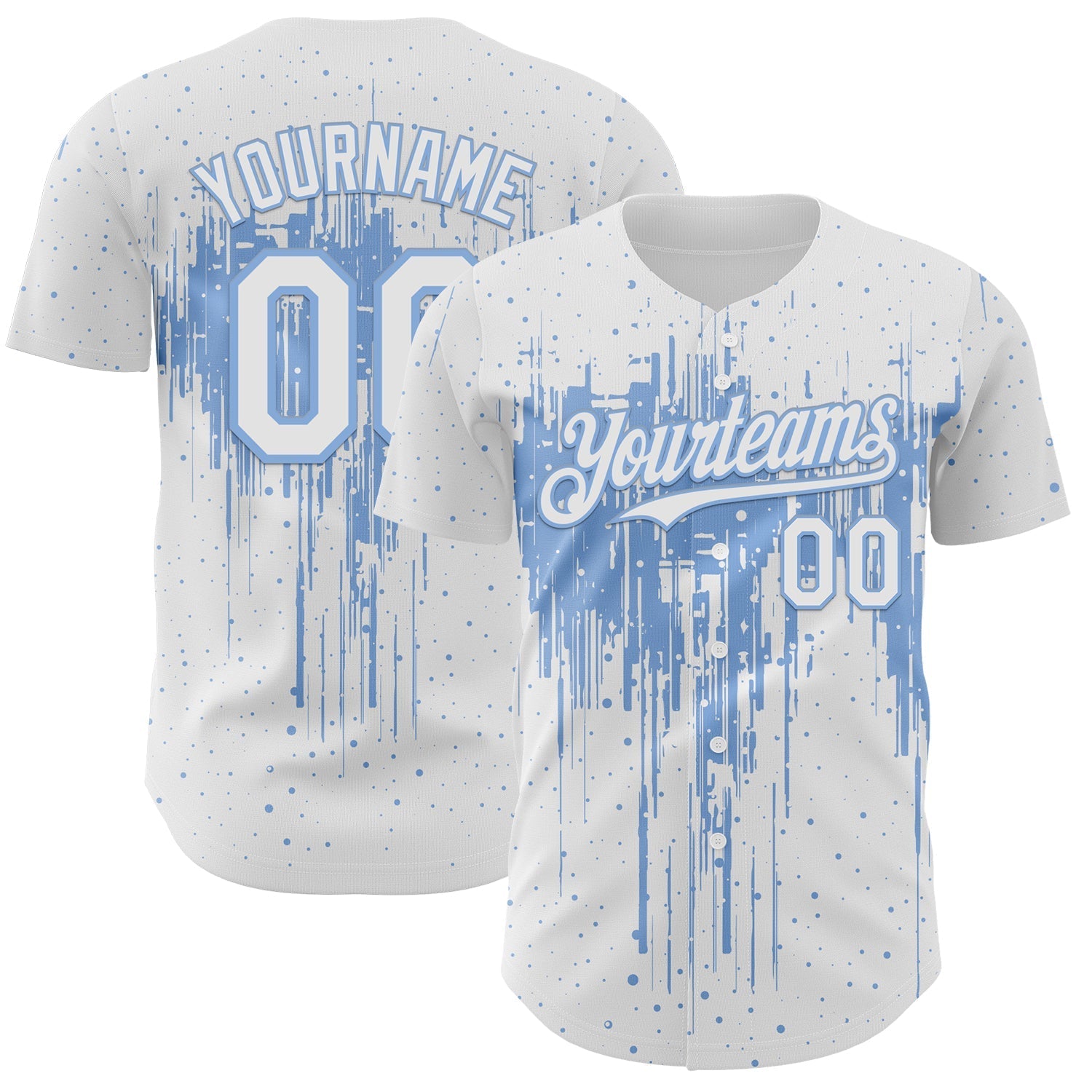 Custom White Light Blue Dripping Splatter Paint Authentic Baseball Jersey baseball jersey product view 1