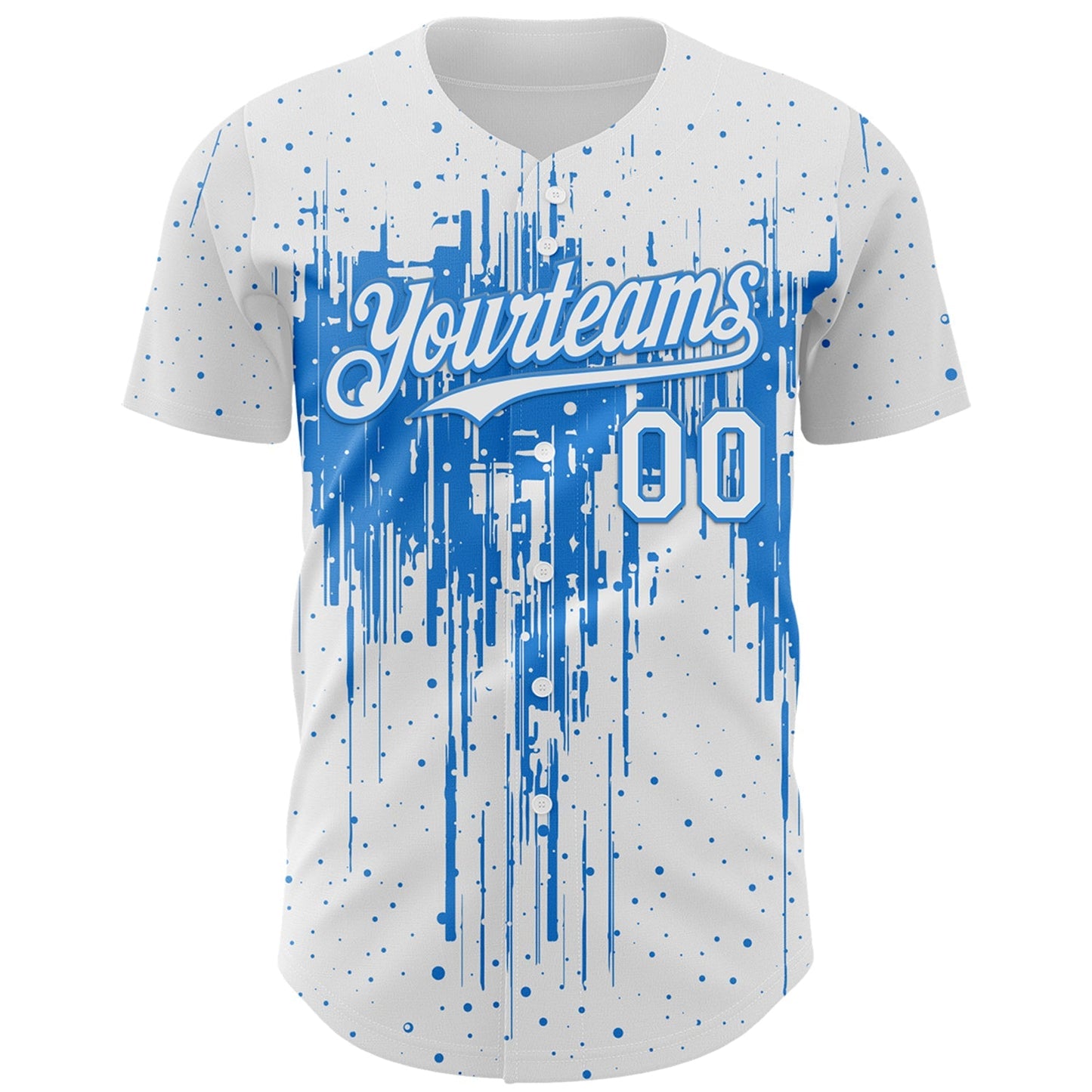 Custom White Powder Blue Dripping Splatter Paint Authentic Baseball Jersey baseball jersey product view 2