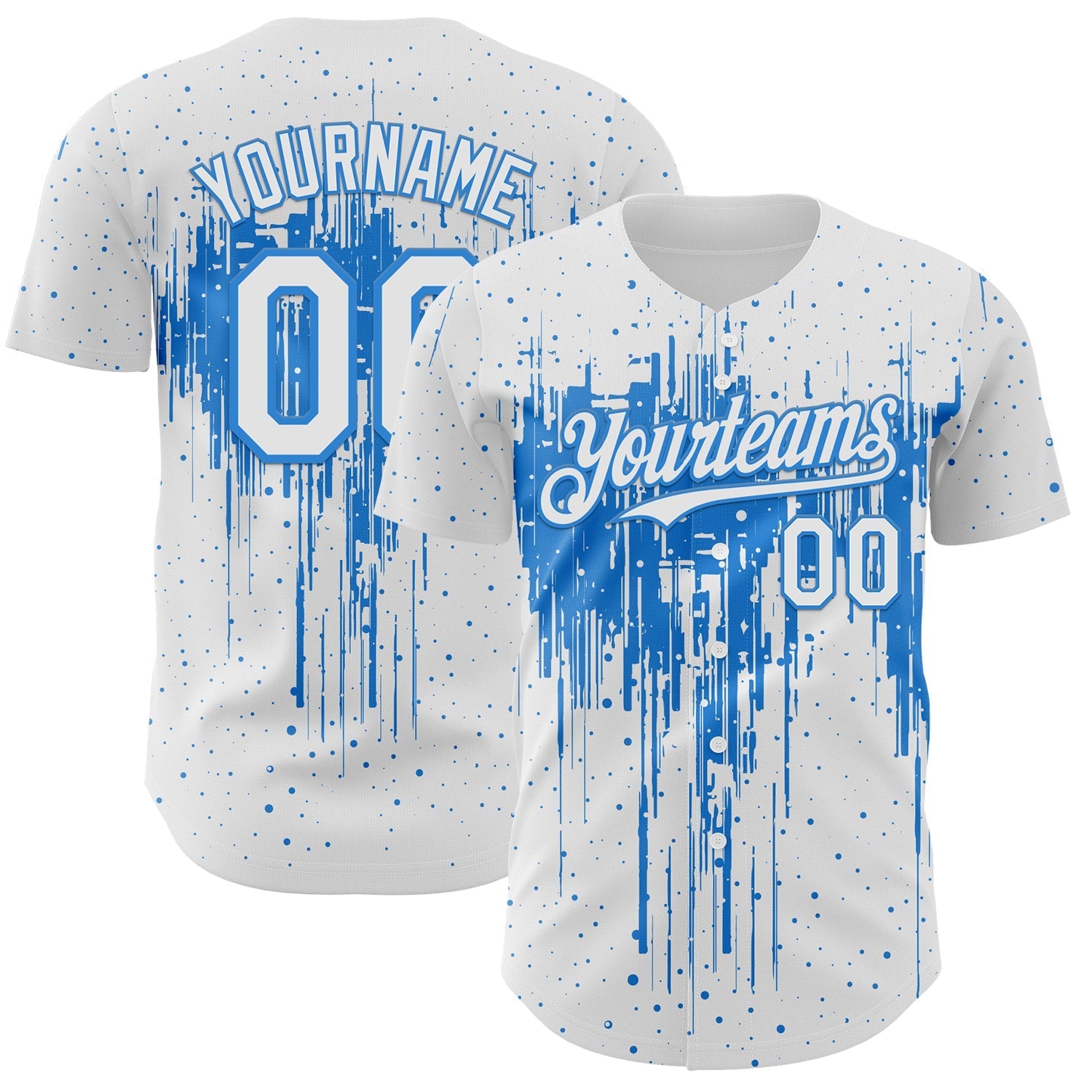 Custom White Powder Blue Dripping Splatter Paint Authentic Baseball Jersey baseball jersey product view 1