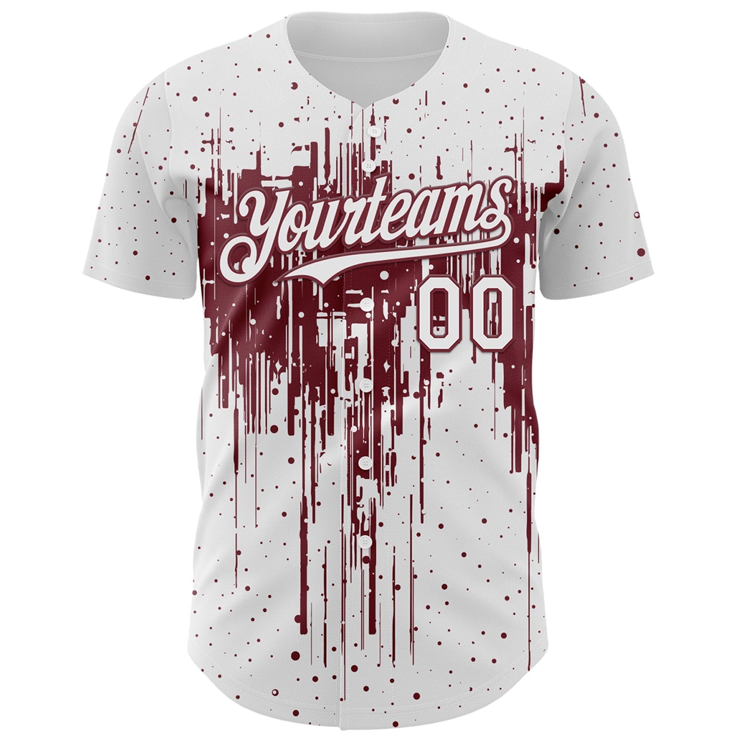 Custom White Burgundy Dripping Splatter Paint Authentic Baseball Jersey baseball jersey product view 2