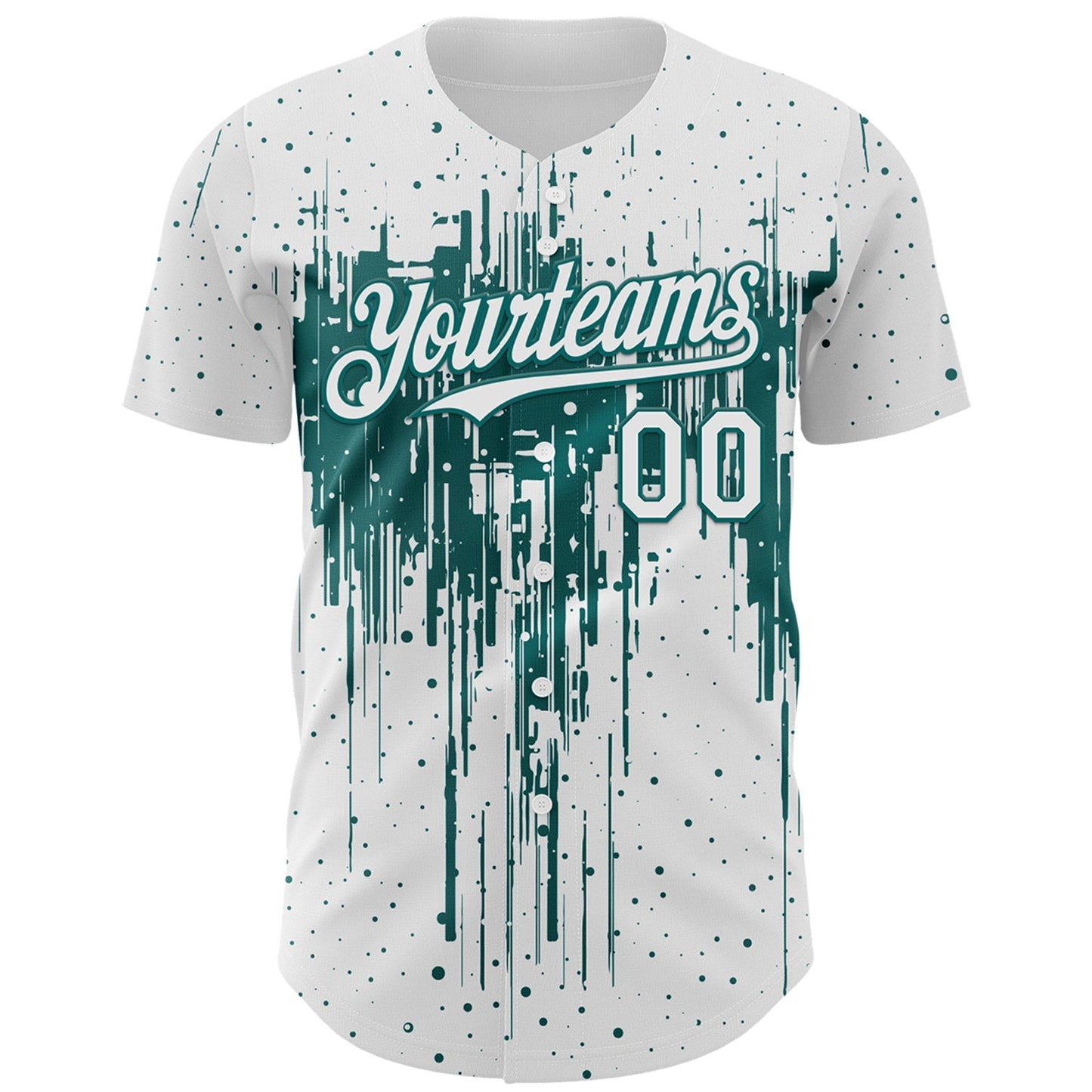 Custom White Teal Dripping Splatter Paint Authentic Baseball Jersey baseball jersey product view 2