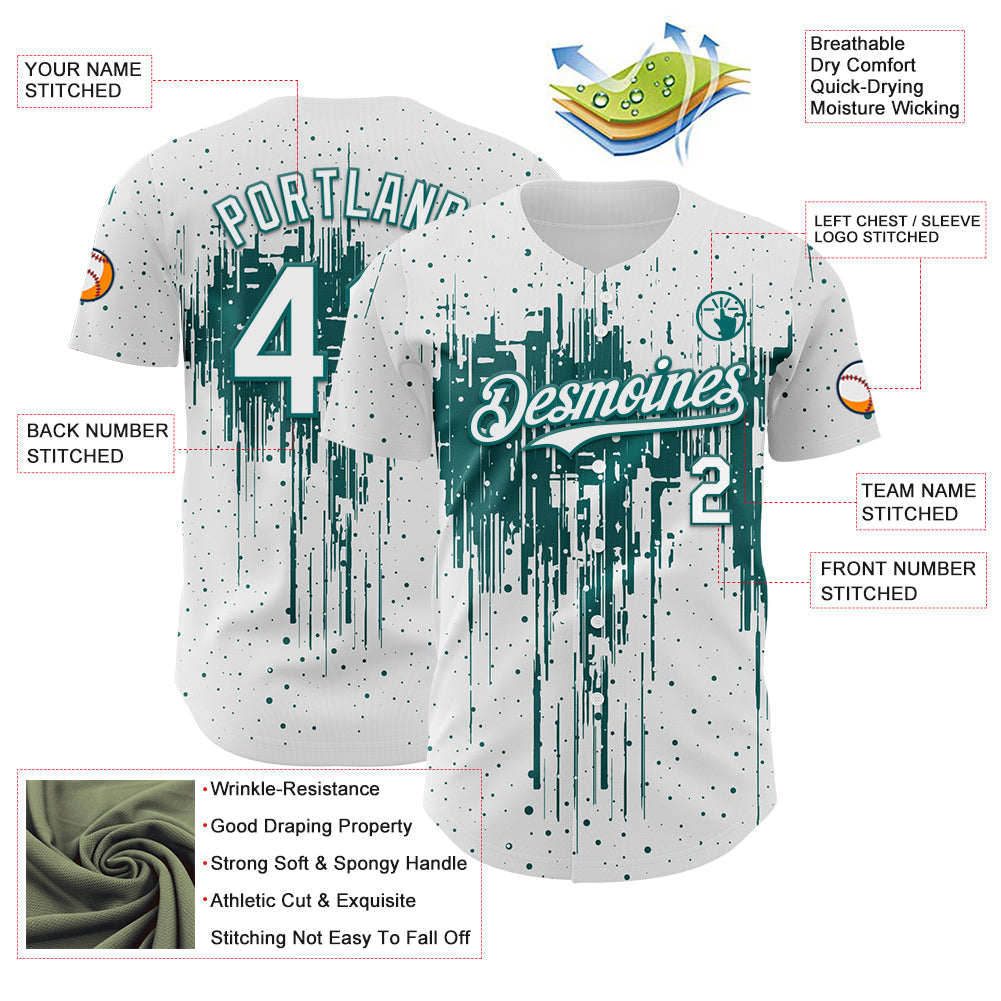 Custom White Teal Dripping Splatter Paint Authentic Baseball Jersey baseball jersey product view 3