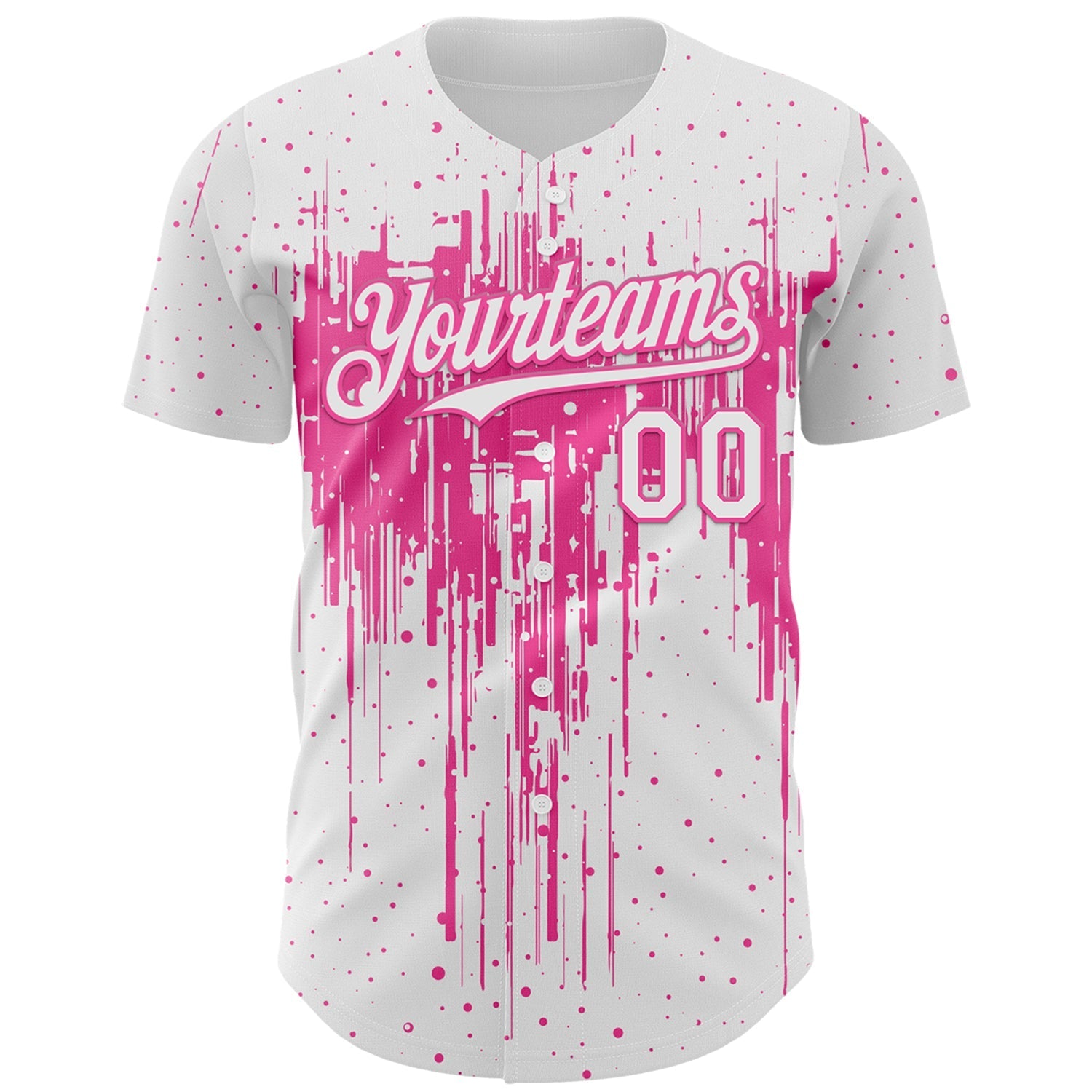 Custom White Pink Dripping Splatter Paint Authentic Baseball Jersey baseball jersey product view 2